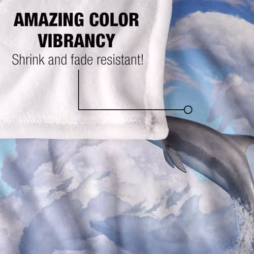 JQ Licensing Jlo Dolphin Clouds Silky Touch Super Soft Throw Blanket, White, W/D: 152 x 127 cm – 3