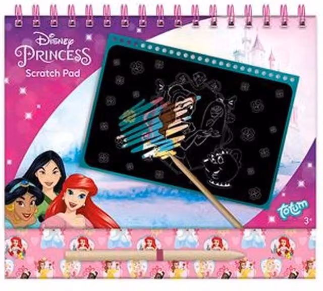 Totum Childrens Scratch and Colouring Book with Stencils and Glitter Stickers, Pink and Multicolour