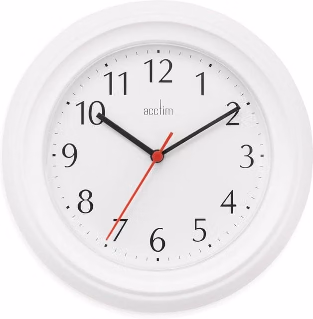 Acctim Wycombe Round Quartz Wall Clock in White, Diameter: 22 cm