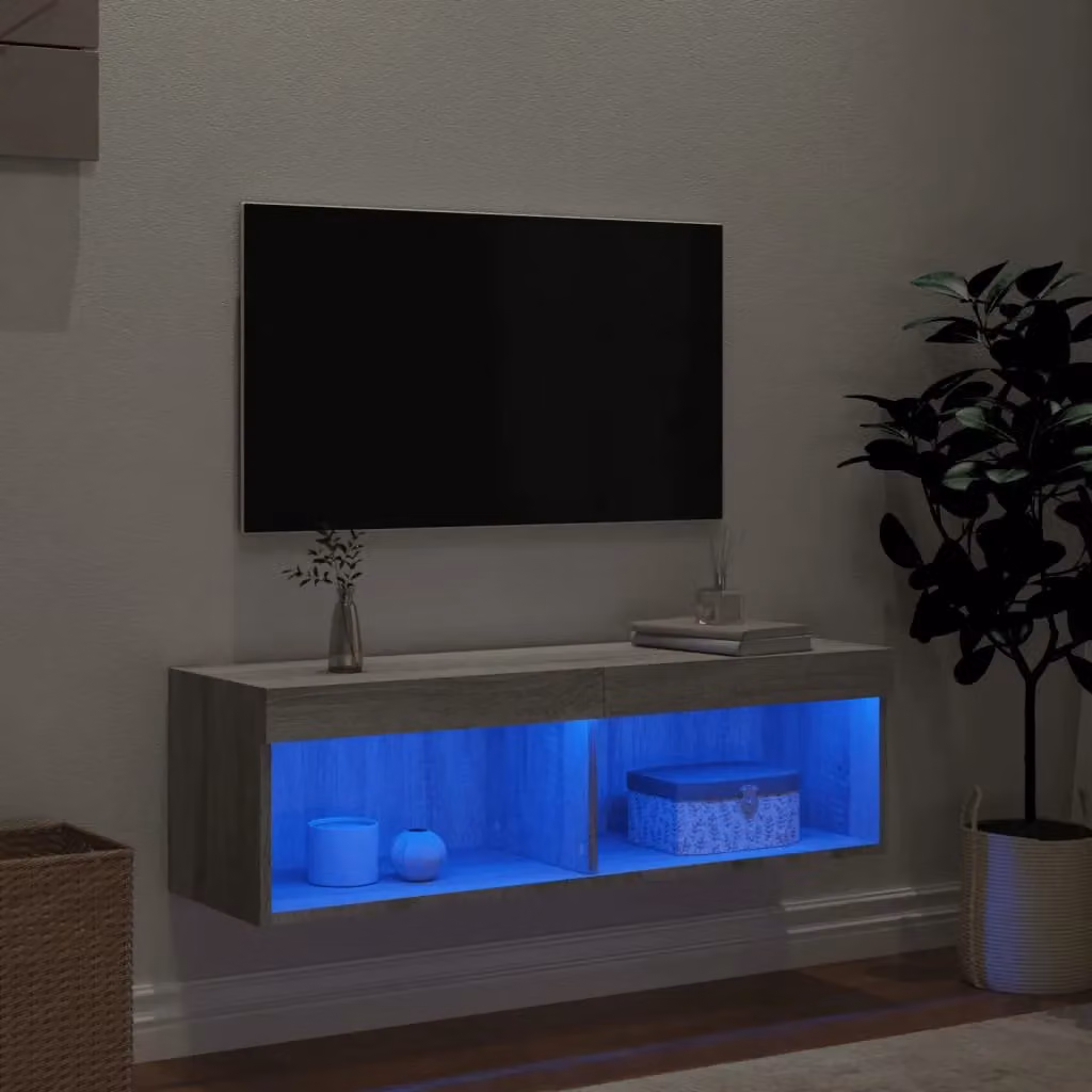 Berkfield Home TV Cabinet with LED Lights in Grey Sonoma, W/D/H: 100 x 30 x 30 cm – 3