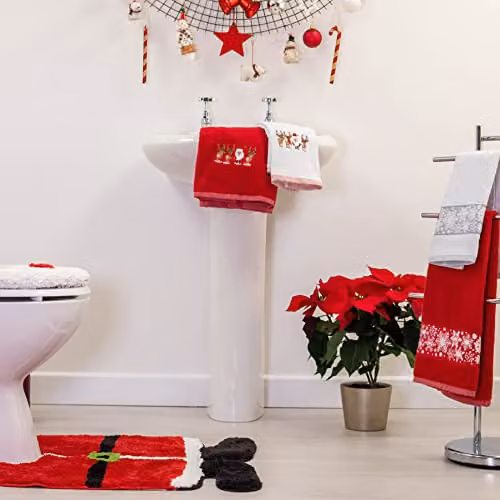 Allure Bath Fashions Red and White Striped Cotton Hand and Tea Towel Set, Pack of 2 – 4