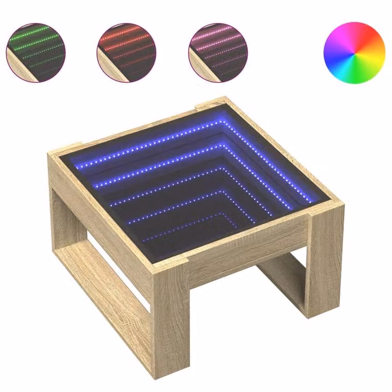 Berkfield Home Infinity LED Decorative Coffee Table in Sonoma Light Oak, W/D/H: 53 x 53 x 30 cm