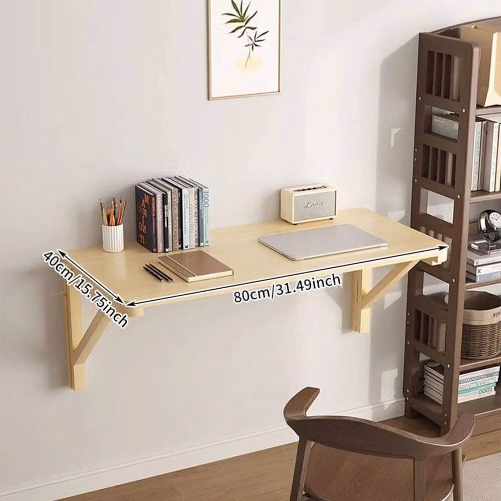 KORVIXA Folding Wall Mounted Computer Desk in Beige, W: 80 cm, D: 50 cm – 2