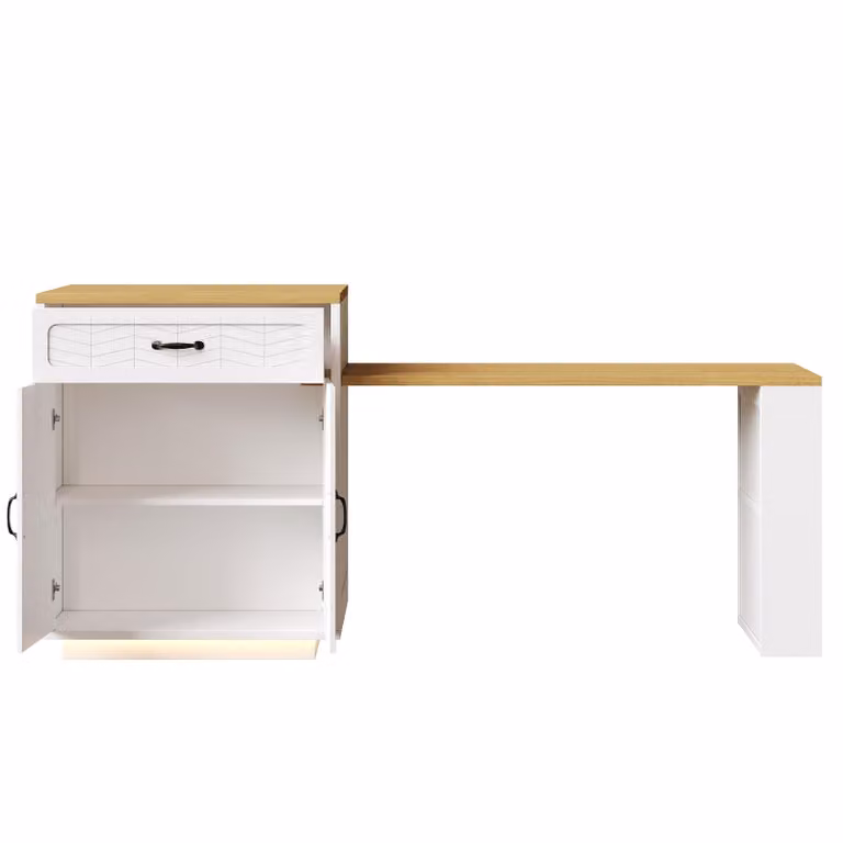 Aosom UK Extendable Kitchen Island with Built-In Wine Rack and Multifunctional Storage Cabinet, White, W: 70 cm, H: 101.5 cm, L: 141-193.5 cm