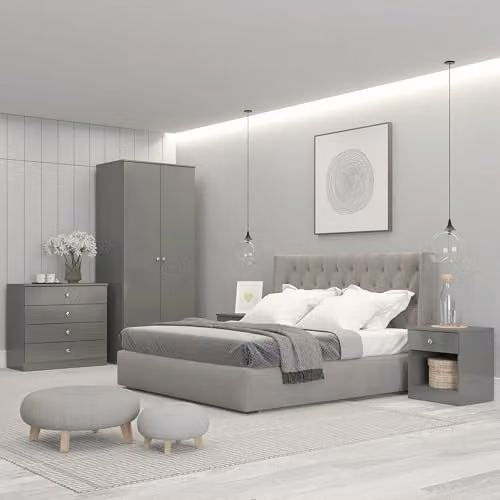 Seconique Denver Trio Bedroom Set in Grey Gloss featuring Wardrobe, Chest of Drawers and Nightstand – 1