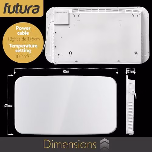 Futura 1000W WiFi Smart Electric Radiator, White Wall Mounted Designer Panel Heater with App Control – 7