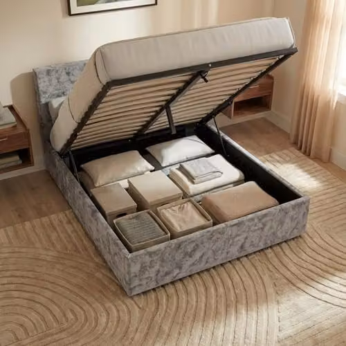 Vida Designs Veronica King Ottoman Bed Frame in Silver Velvet with Gas-Lift Storage, H 82 x W 159 x D 210 cm – 3