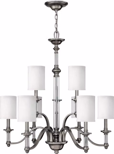 Loops 9 Bulb Chandelier Hanging Pendant Light in Brushed Nickel Silver with E14 60W LED Compatible Bulbs
