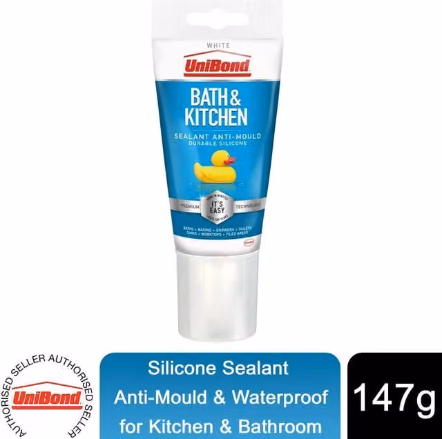 Unibond White Waterproof Anti Mould Silicone Sealant, 147g