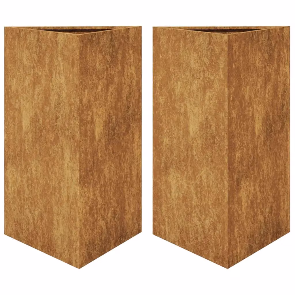 Berkfield Home Garden Triangular Planters, 2 Piece Set, Brown Corten Steel, W: 50 cm, D: 43 cm, H: 75 cm – 2