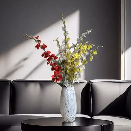 Simpa Modern Round Molten Glass Tabletop Flower Vase in White and Blue, H: 25 cm – 4