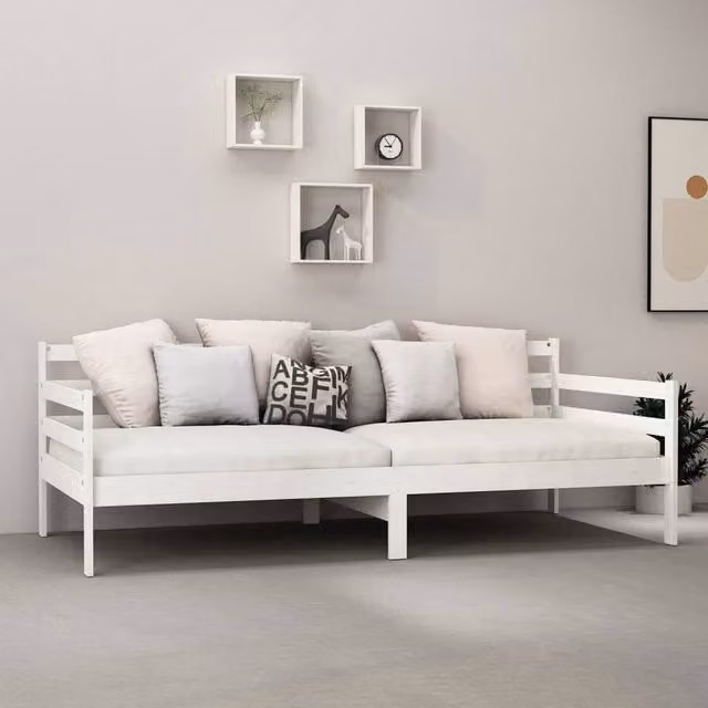 Berkfield Home Sturdy Day Bed in White Solid Pinewood, W/D/H: 90 x 200 cm
