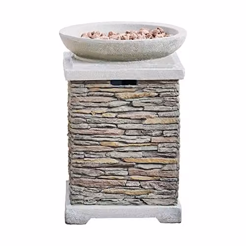 Teamson Home Stone Effect Outdoor Propane Gas Fire Pit Table with Lava Rocks and Cover, Grey, H 72.01 x W 32.0 x D 51.0 cm – 2