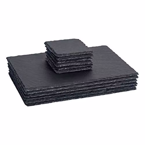 Argon Tableware 12 Piece Rectangular Slate Placemats and Coasters Set in Black and Grey – 1