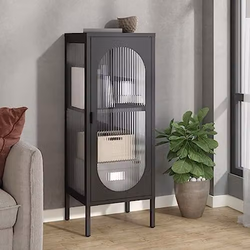 vidaXL Industrial Sideboard in Black with Glass and Metal, W/D/H: 40 x 35 x 105 cm – 2