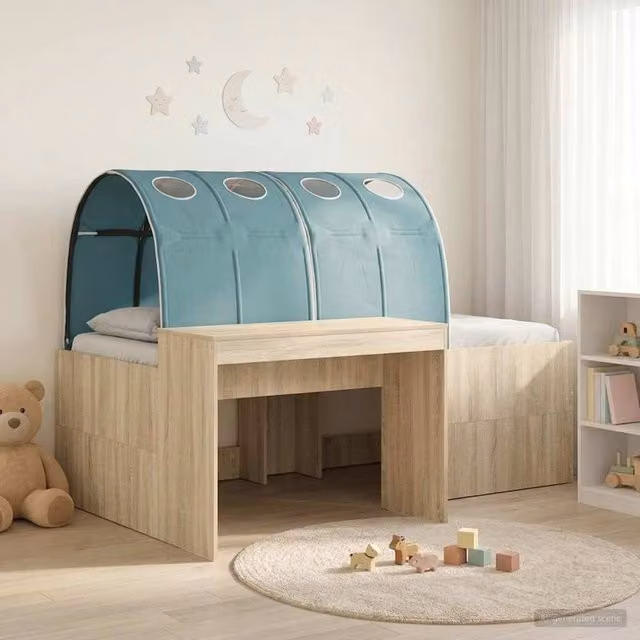 Berkfield Home 3-Piece Bed with Tunnel in Artisan Oak and Light Blue – 1