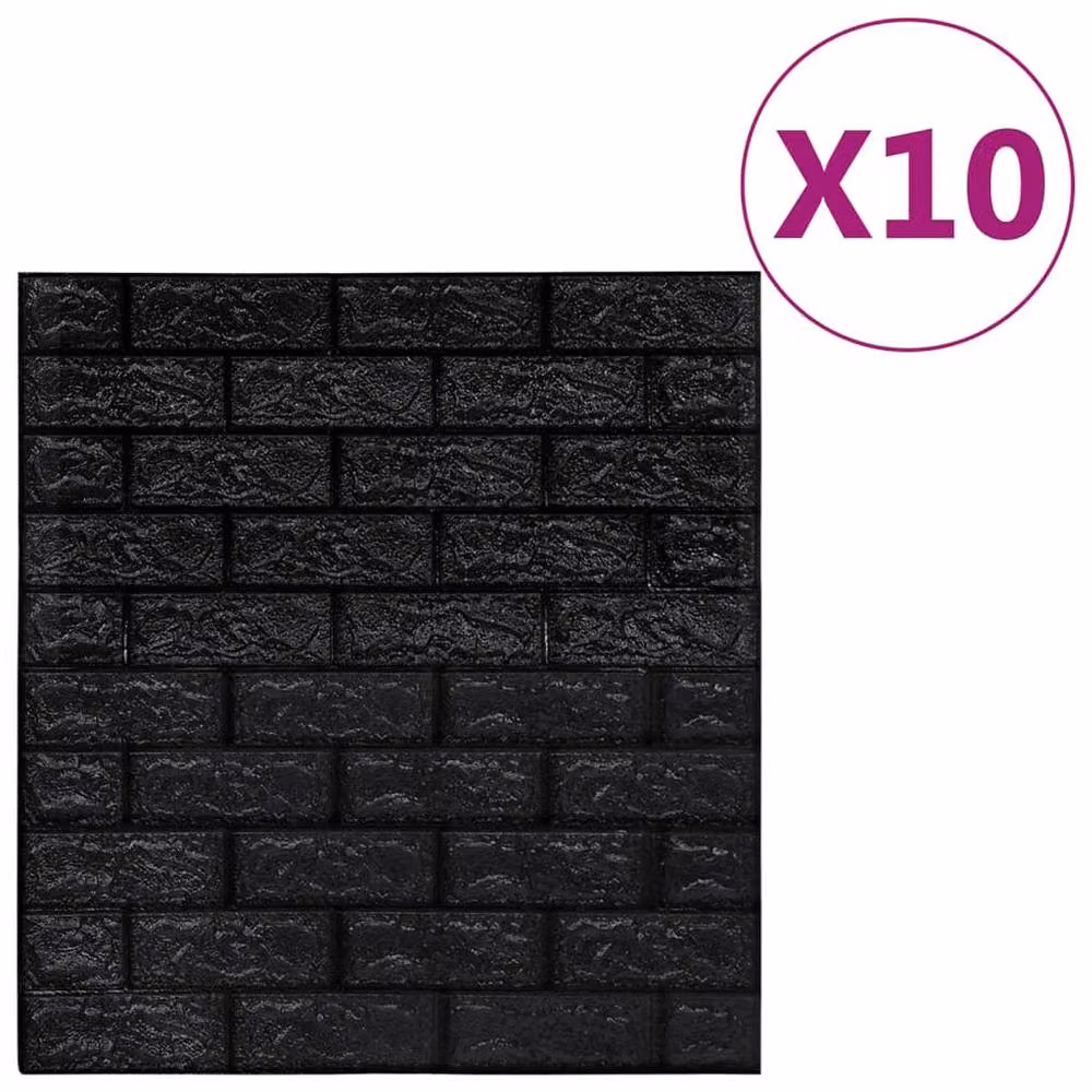 Berkfield Home Realistic 3D Self-adhesive Brick Wallpaper, Black, 10 Pieces – 3