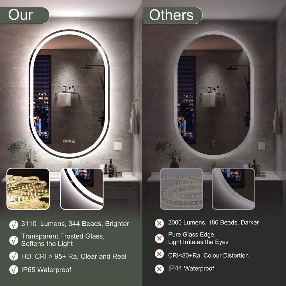 PAWNORA Illuminated Bluetooth Bathroom Mirror with LED Light, Silver, W: 50 cm, H: 70 cm – 3