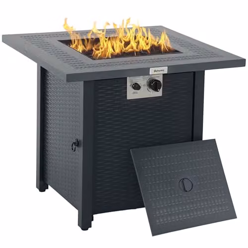 Outsunny Square Propane Gas Fire Pit Table in Dark Grey, W/D/H: 71 x 71 x 62 cm – 1