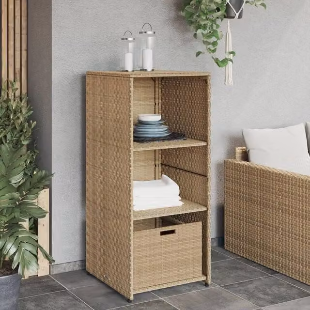 Berkfield Home Garden Storage Cabinet in Beige Poly Rattan and Metal with Internal Drawers and Shelves, W: 50 cm, D: 55 cm, H: 115 cm