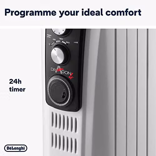 De'Longhi Dragon 4 2kW Freestanding Oil Filled Radiator in White – 2