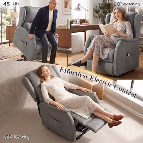 HOMCOM Dual Motor Power Lift Recliner Chair for Seniors in Grey Faux Leather, W/D/H: 76 x 103 x 89 cm – 4
