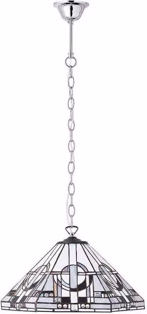 Interiors 1900 Metropolitan 1 Light Medium Ceiling Pendant with Tiffany Glass and Chrome Effect Plate