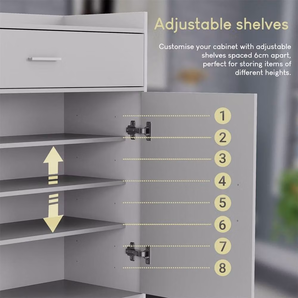 Kelvenix White 2 Door 1 Drawer Shoe Cabinet Storage H 90 cm x W 82 cm x D 34 cm – 3