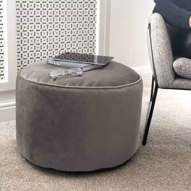 rucomfy Velvet Pouffe Indoor Bean Bag Footstool in Light Grey – 1