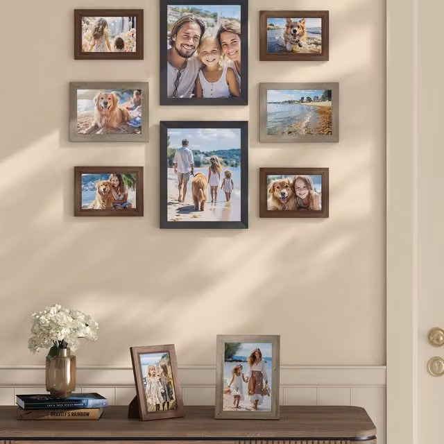 SONGMICS Set of 10 Rectangular Wood Picture Frames for Wall Decor, Bronze/Brown