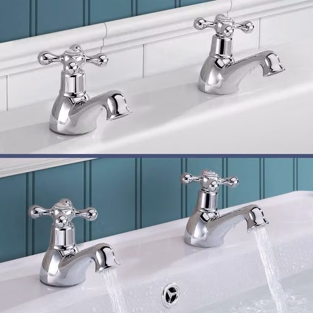 Nes Home Victorian Bath and Basin Taps Set in Chrome Silver – 1