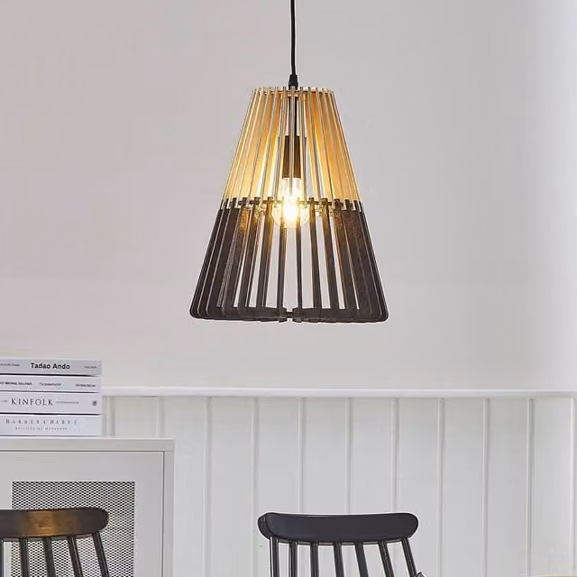 Wyld and Coco Scandinavian Pendant Light in Natural Wood and Black – 1