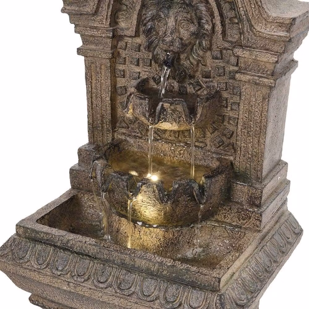 NESTLUNE Large Solar Water Feature Outdoor Garden Lion Statue in Grey, Height: 100 cm, Width: 15 cm, Depth: 15 cm – 3