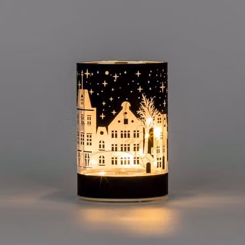 Shatchi Blue and Gold Etched Glass Cylinder LED Table Lamp for Christmas, Weddings and Parties, Height: 12 cm