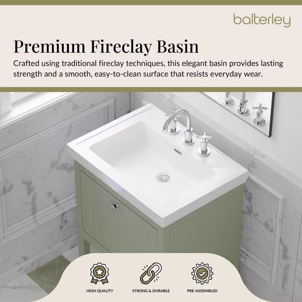 Balterley Bathroom 1 Soft Close Drawer Floor Vanity Unit Basin with Matt Green Finish, W: 63.0 cm, H: 86.5 cm, D: 63.0 cm – 3