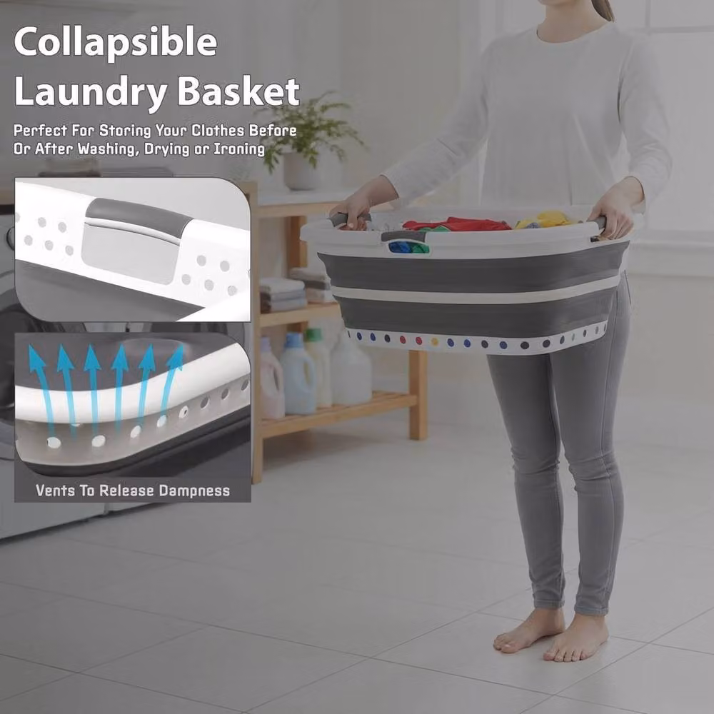 KORVIXA Collapsible Laundry Basket with Handles, 37L, Grey – 2