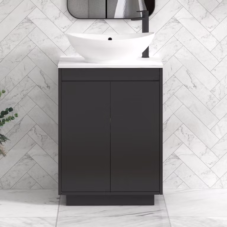 Royal Bathrooms Orion 800mm Matt Obsidian Black Floor Standing 2 Door Vanity Unit with Amaze Basin and Black Accent Trim