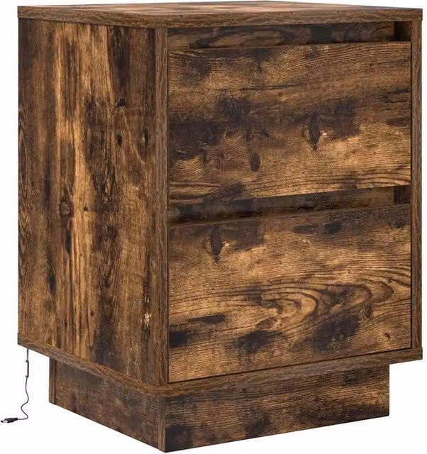 Berkfield Home Durable Bedside Cabinet with Integrated LED Lights in Smoked Oak, W/D/H: 38 x 34 x 50 cm