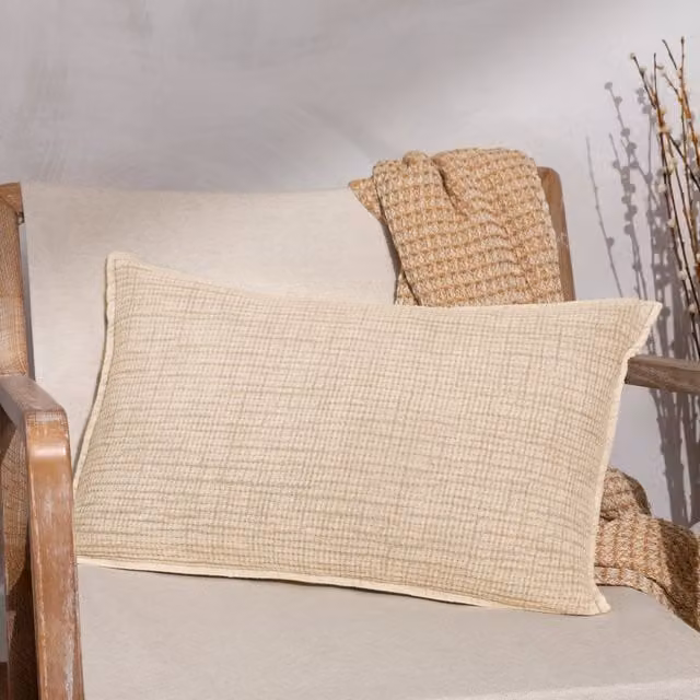 Yard Ribble Acid Wash Cotton Rectangular Cushion in Yellow and Beige, W/D/H: 40 x 60 x 40 cm – 2