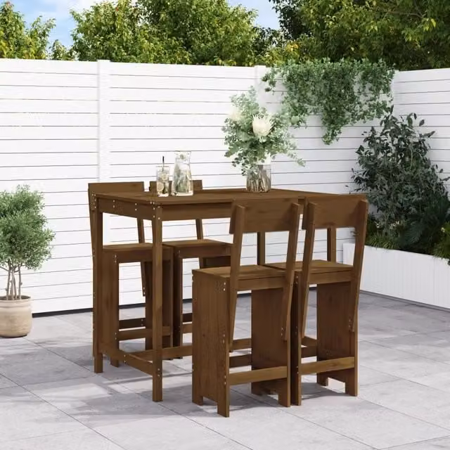 Berkfield Home 5 Piece Rustic Garden Bar Set in Honey Brown Solid Pine Wood – 1