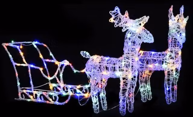 Berkfield Home Reindeers and Sleigh Christmas Decoration with 160 Multicolour LEDs, Height: 130 cm