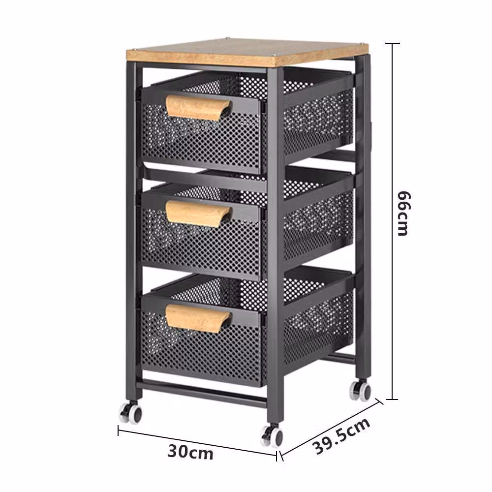 Living and Home 4-Tier Metal Pull-Out Storage Rack Trolley Cart in Black – 3