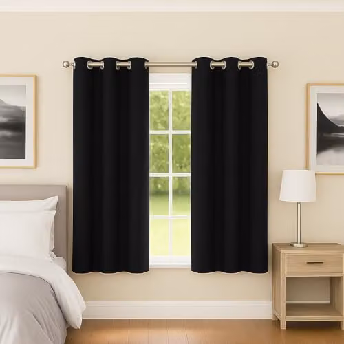 Enhanced Living Plain Supersoft Thermal Blackout Eyelet Curtains, Pair, Black, Width: 117 cm, Height: 137 cm – 6