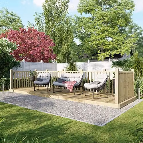 Powersheds Premium Wooden Decking Kit with Hand Rails in Brown, W/D/H: 181.8 x 120.0 x 597.75 cm