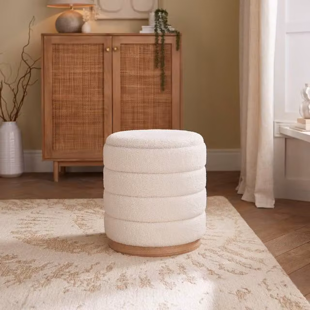 GFW Otis Teddy Storage Stool in Beige Bouclé Fabric