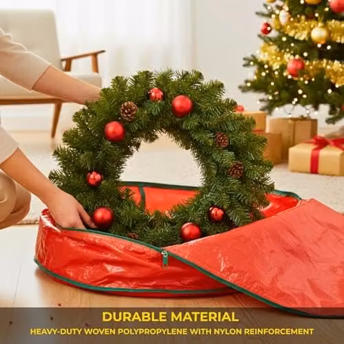 Shatchi Christmas Wreath and Garland Storage Bag in Red, W/D/H: 60 x 20 x 20 cm – 3