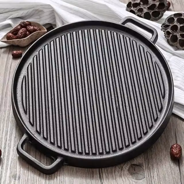 Kelvenix Cast Iron Reversible Round Griddle Pan and Non-Stick Skillet in Black