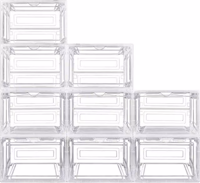 EONLION Stackable 9-Shoe Storage Boxes, Transparent Clear Acrylic, W/D/H: 50 x 50 x 50 cm
