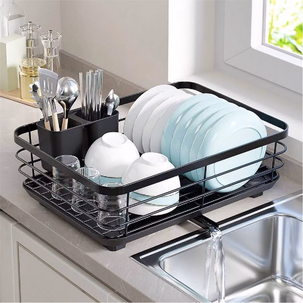 SPETLEK Black Dish Drainer Rack with Drip Tray and Cutlery Holder – 2