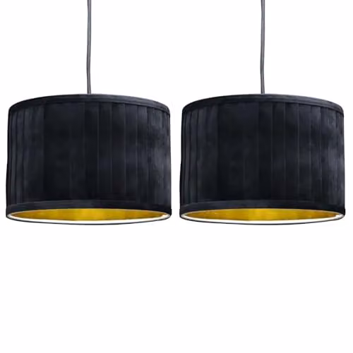 First Choice Lighting Sundance Set of 2 Black Pleated Round Lamp Shades with Gold Inner, Diameter: 30 cm – 9